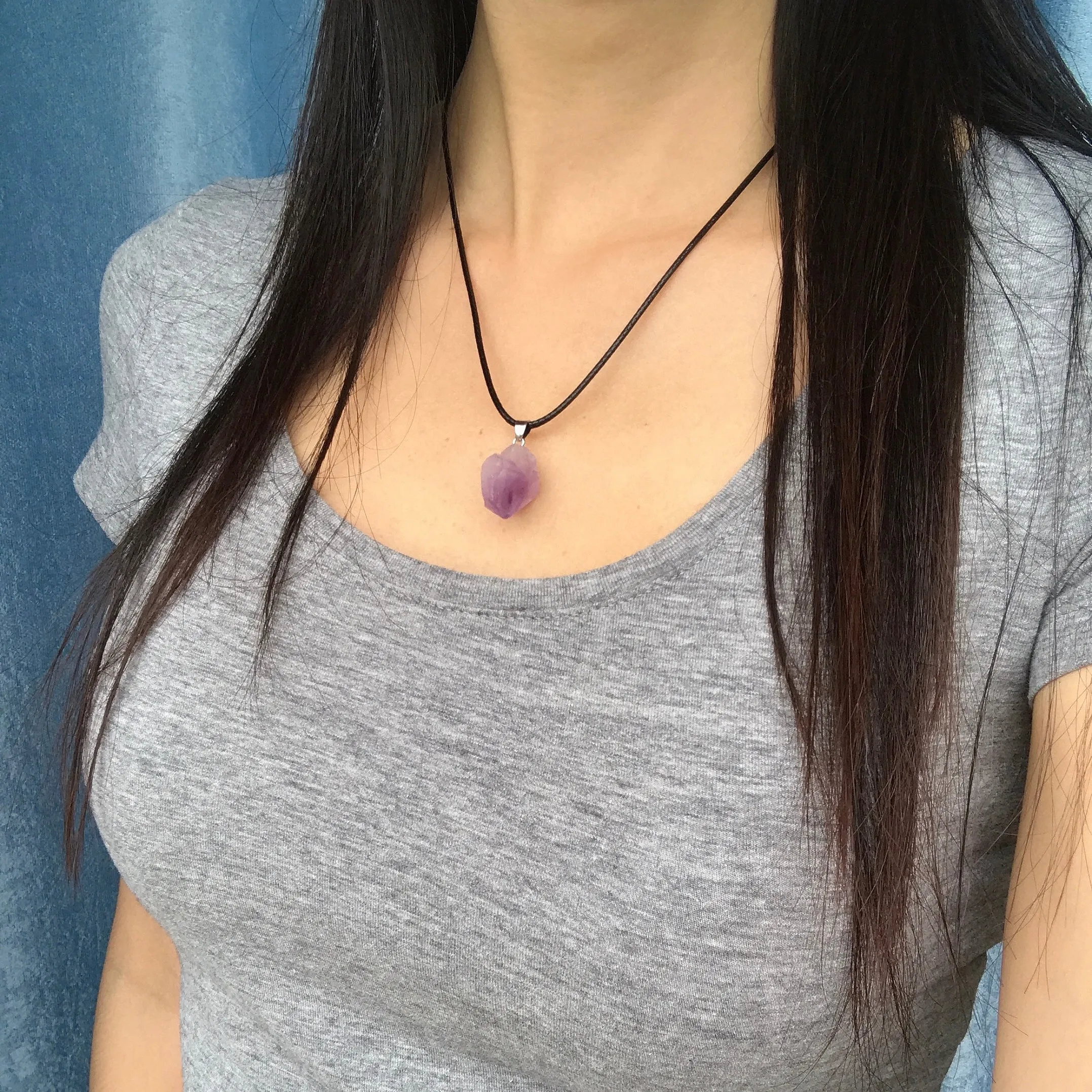 Amethyst Raw Stone Necklace Adjustable Chain Handmade Men Women Jewelry Crown Chakra Gift Item