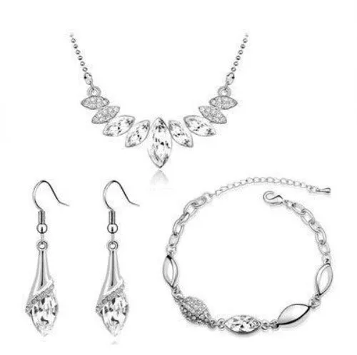 Austrian Crystal Bud and Leaf Necklace, Bracelet & Earrings Fashion Jewelry Set