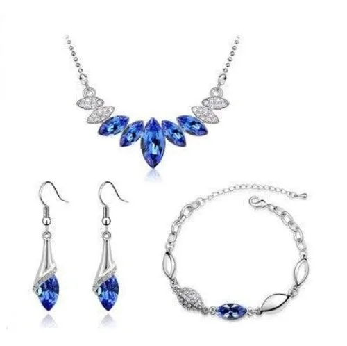 Austrian Crystal Bud and Leaf Necklace, Bracelet & Earrings Fashion Jewelry Set