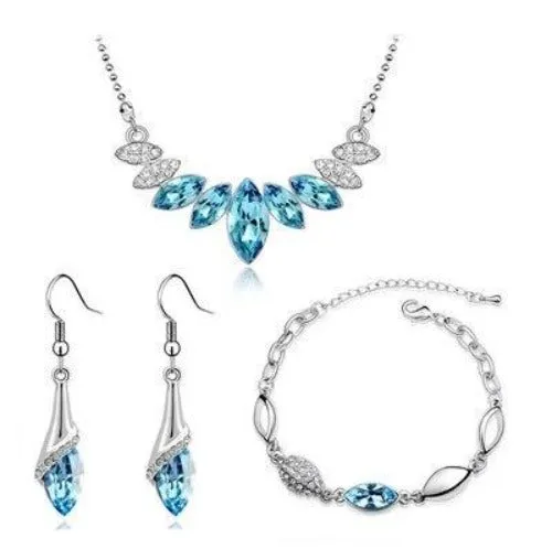 Austrian Crystal Bud and Leaf Necklace, Bracelet & Earrings Fashion Jewelry Set