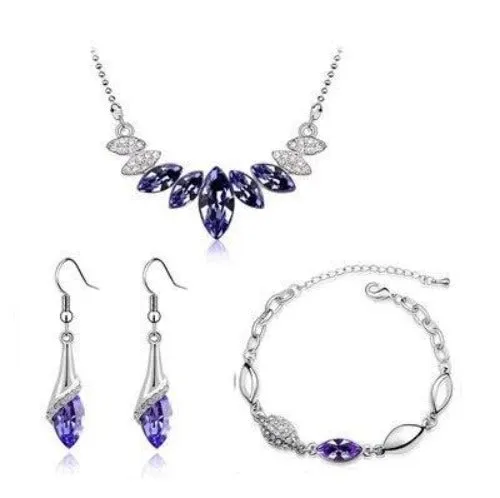 Austrian Crystal Bud and Leaf Necklace, Bracelet & Earrings Fashion Jewelry Set