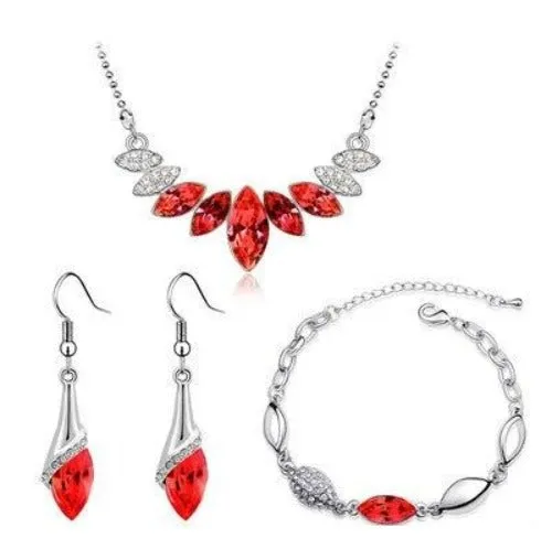 Austrian Crystal Bud and Leaf Necklace, Bracelet & Earrings Fashion Jewelry Set