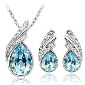 Austrian Crystal Feather Necklace & Earrings Fashion Jewelry Set