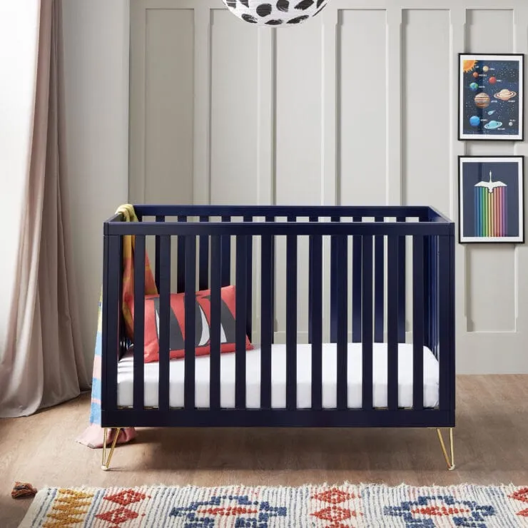 Babymore Kimi Cot Bed with Fibre Mattress - Midnight