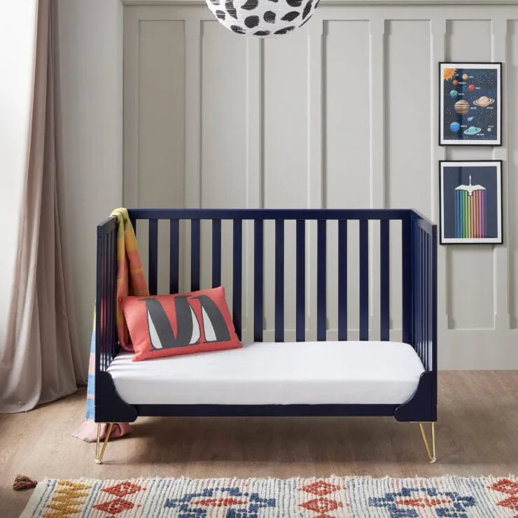 Babymore Kimi Cot Bed with Fibre Mattress - Midnight