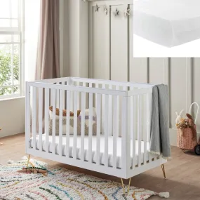 Babymore Kimi Cot Bed with Fibre Mattress - White