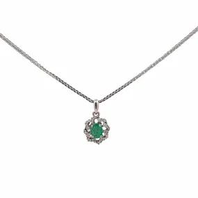 Baikalla? 14k White Gold A Emerald Oval With Diamonds Pendant Necklace