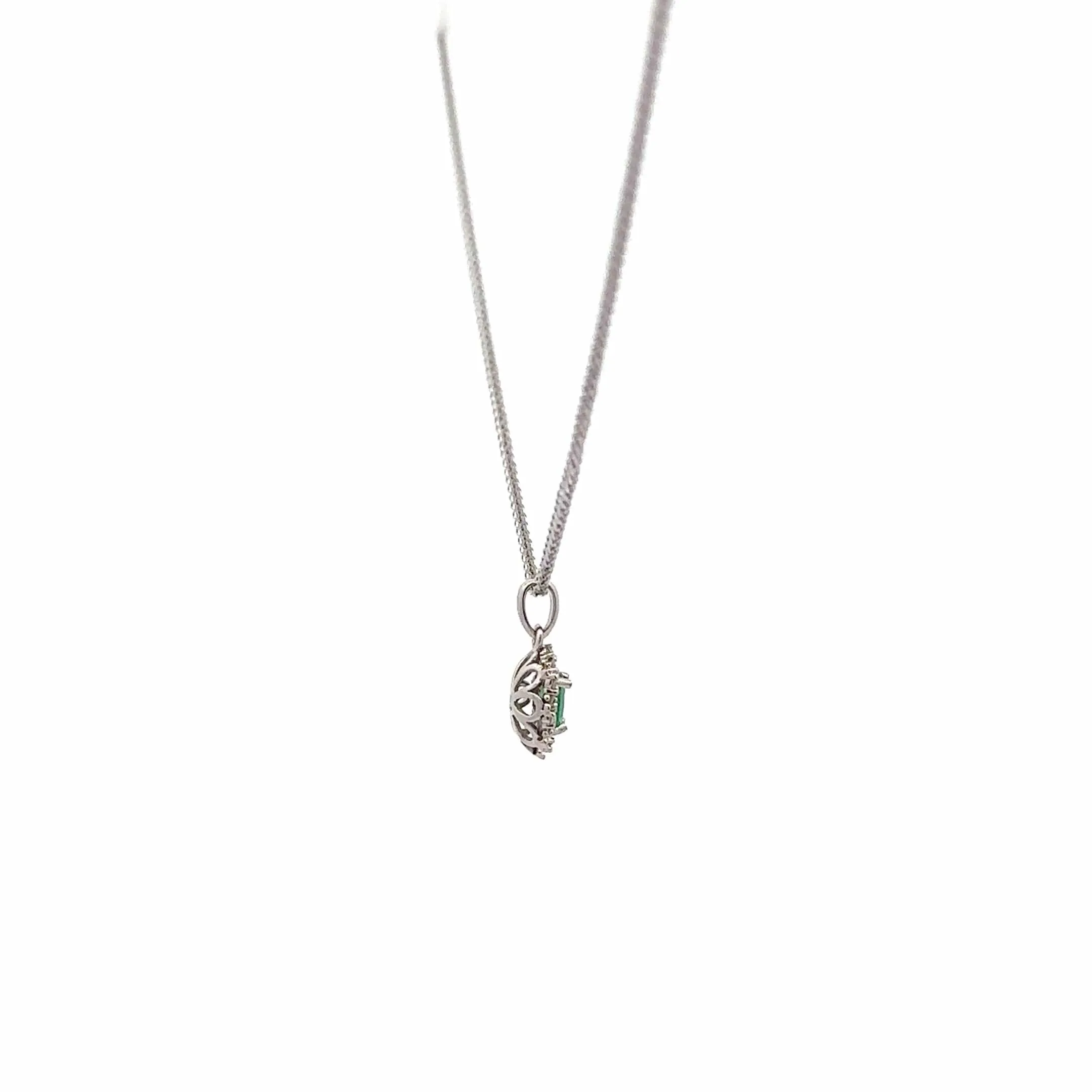 Baikalla? 14k White Gold A Emerald Oval With Diamonds Pendant Necklace