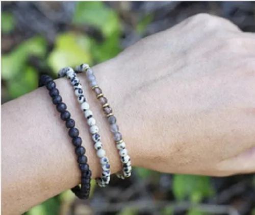 Balance and Grounding Dalmatian Jasper and Smoky Quartz Delicate Bracelet Stack