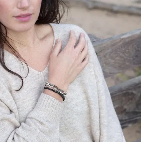 Balance and Grounding Dalmatian Jasper and Smoky Quartz Delicate Bracelet Stack