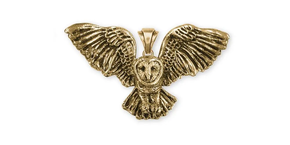 Barn Owl Pendant Jewelry 14k Gold Handmade Owl Pendant OW1-PG