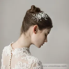 Beaded Floral Bridal Comb Silver Crystal Hairpin Viniodress ACC1131