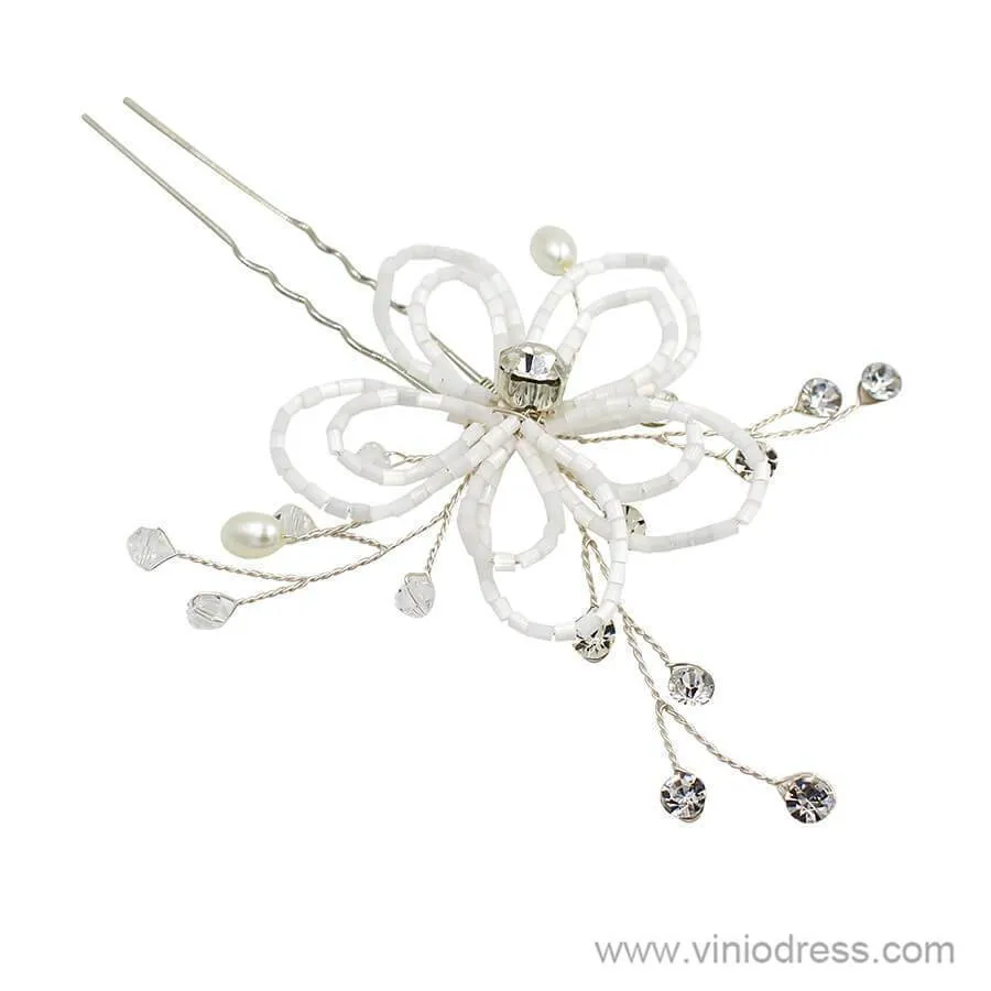 Beaded Floral Bridal Comb Silver Crystal Hairpin Viniodress ACC1131