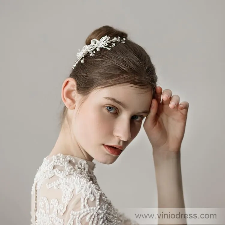 Beaded Floral Bridal Comb Silver Crystal Hairpin Viniodress ACC1131