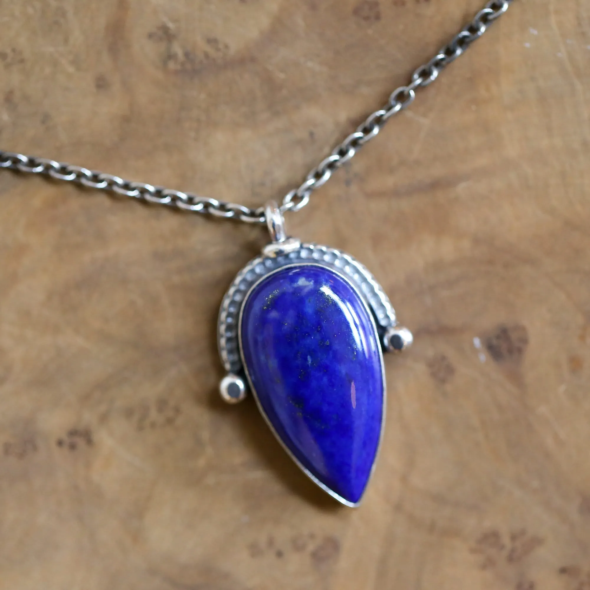 Big Blue Lapis Lazuli Pendant - Blue Sterling Silver Necklace - Silversmith Lapiz Lazuli Pendant