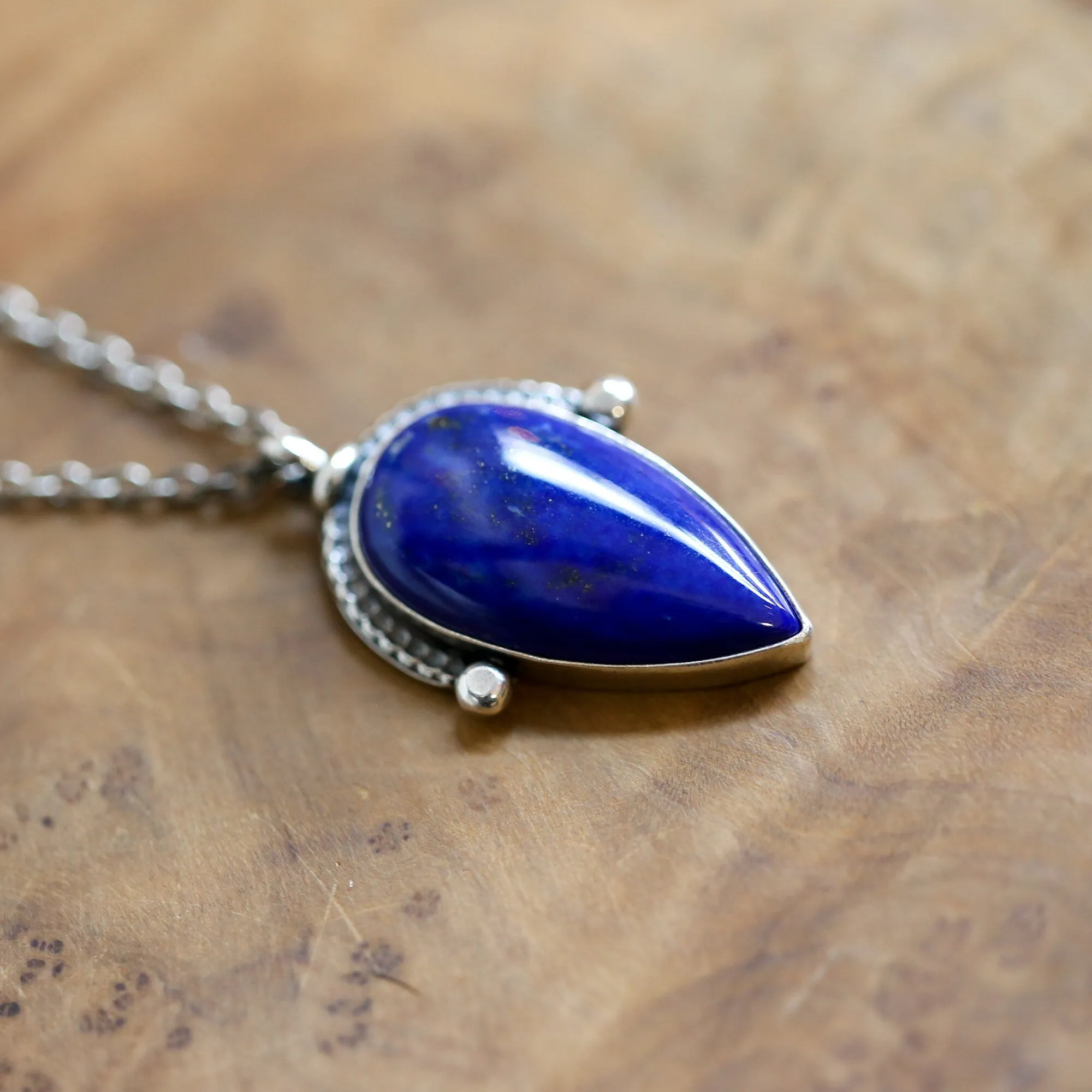 Big Blue Lapis Lazuli Pendant - Blue Sterling Silver Necklace - Silversmith Lapiz Lazuli Pendant