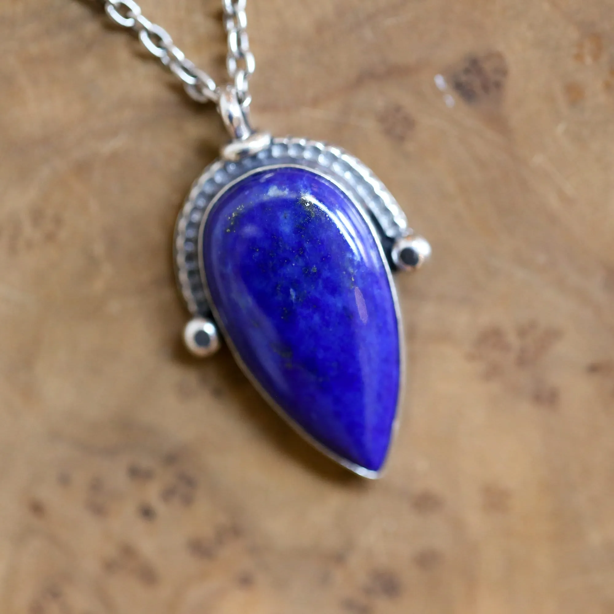 Big Blue Lapis Lazuli Pendant - Blue Sterling Silver Necklace - Silversmith Lapiz Lazuli Pendant