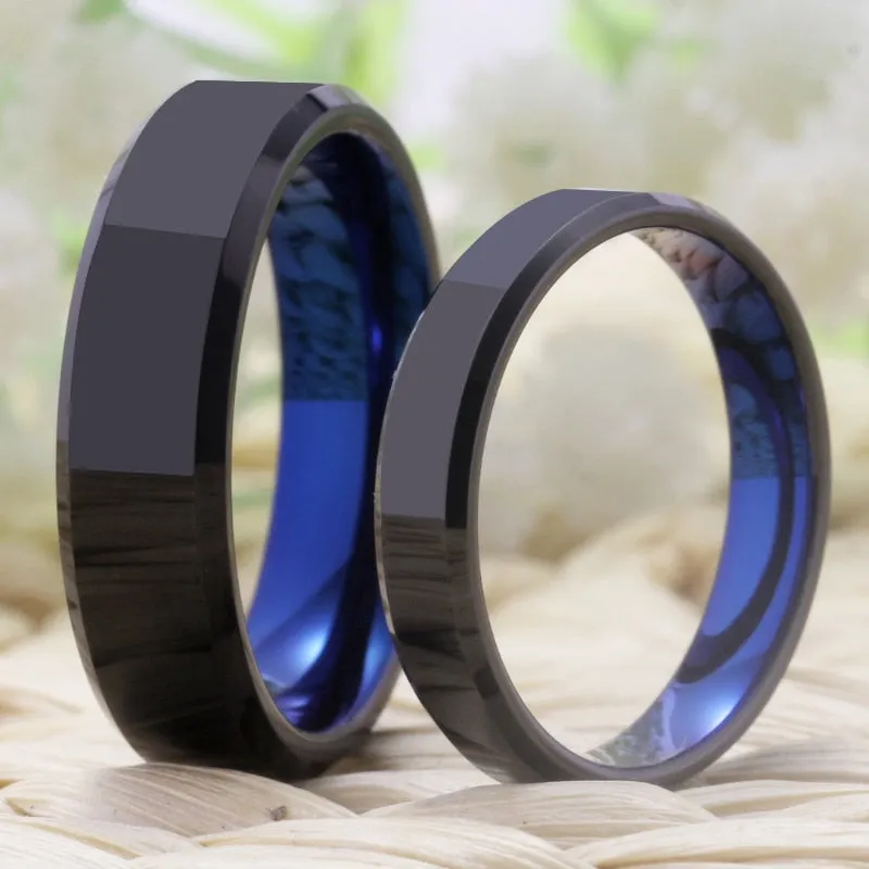 Black and Blue-Plated Tungsten Carbide Fashion Wedding Rings