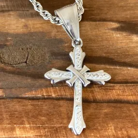 Bling Cross - White Stone - Mini Pendant - Rope Necklace - SK2604M