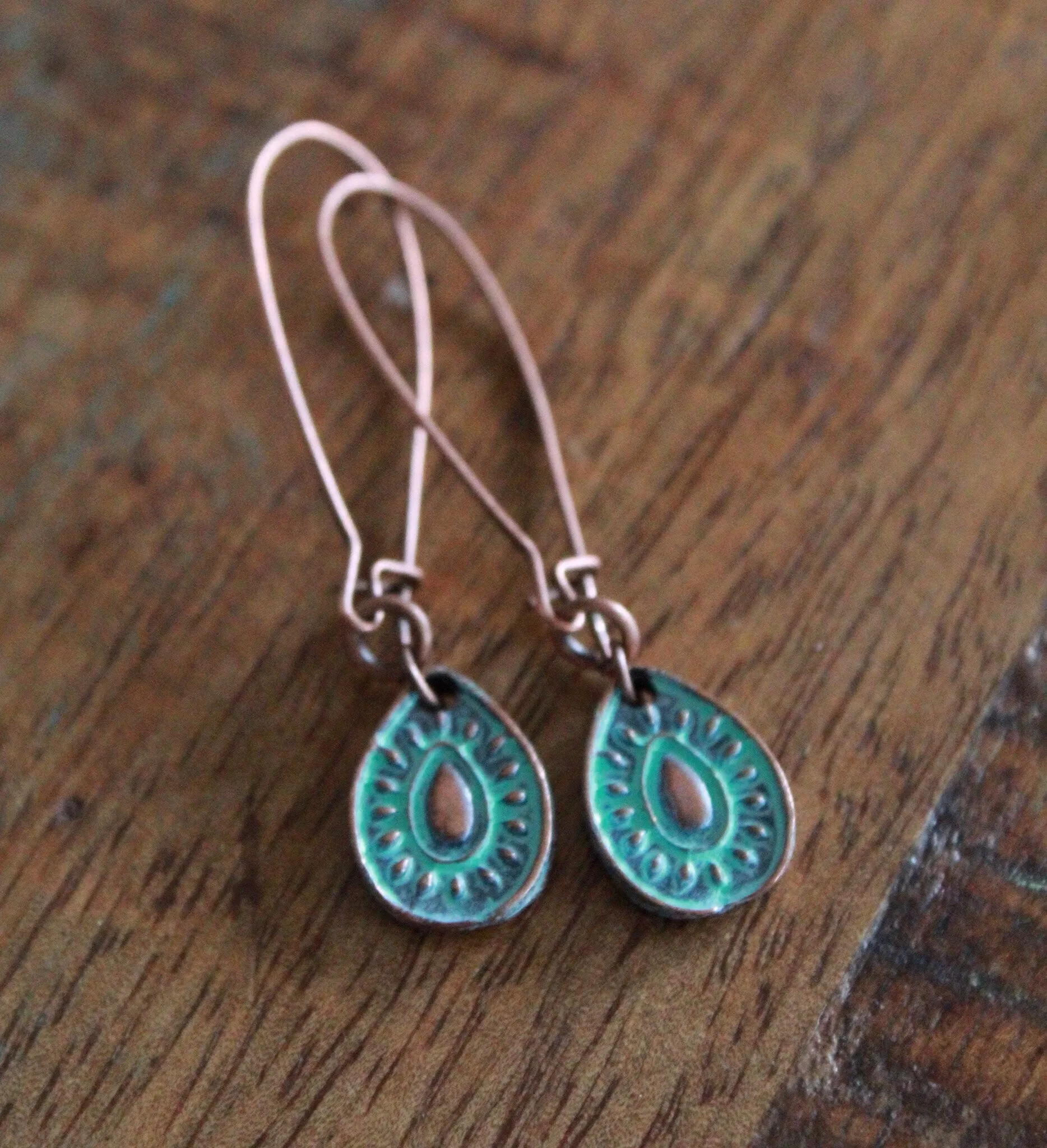 Blue Boho Earrings, Patina Copper Teardrop Earrings, Long Bohemian Earrings, Long Drop Earrings, Blue Patina Jewelry