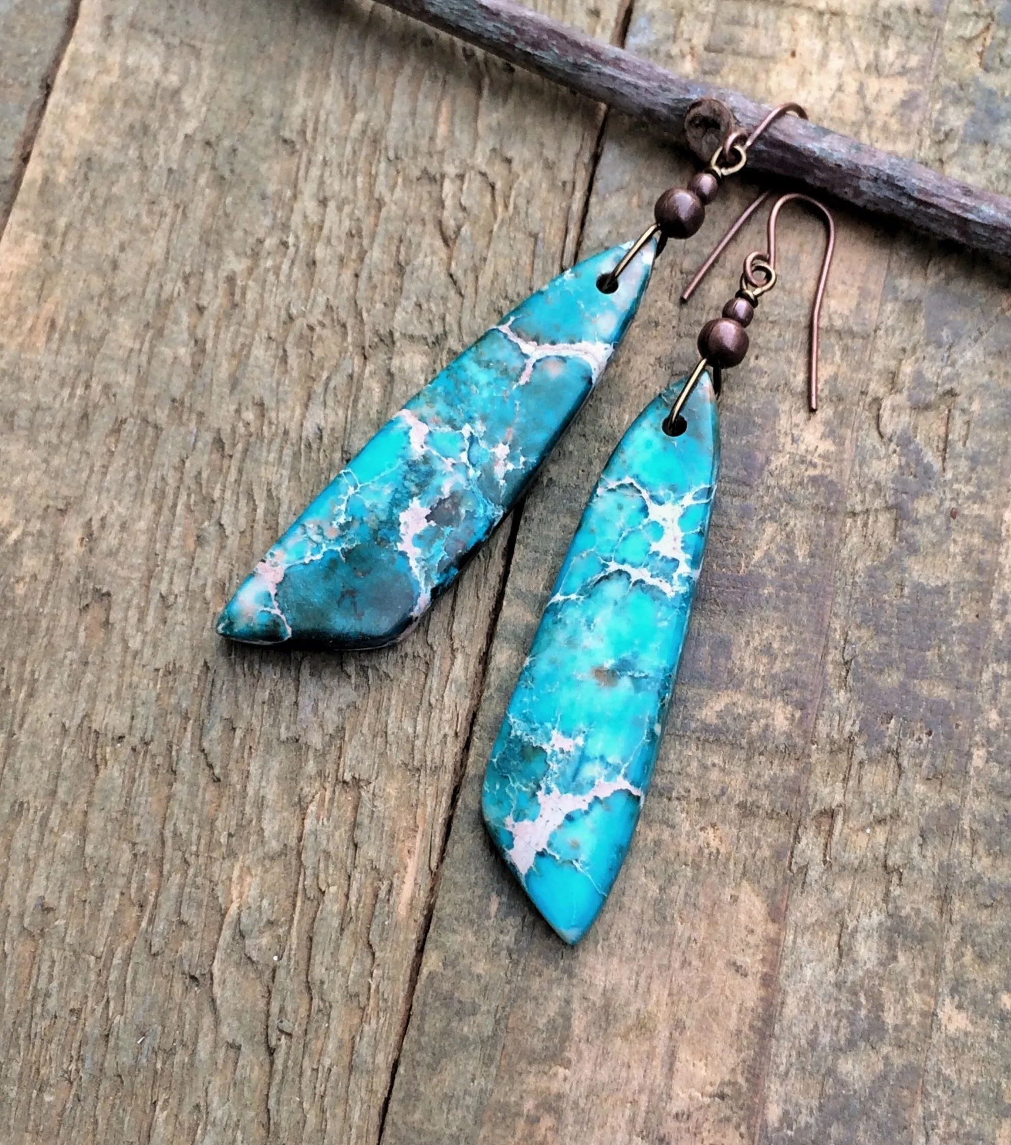 Blue Green Sediment Jasper Earrings, OOAK Blue Green Stone Jewelry, One of a Kind Stone Earrings, Jasper Jewelry, Colorful Earrings