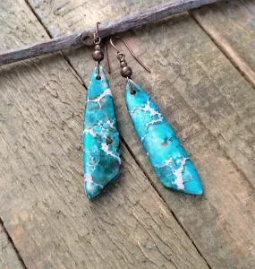 Blue Green Sediment Jasper Earrings, OOAK Blue Green Stone Jewelry, One of a Kind Stone Earrings, Jasper Jewelry, Colorful Earrings