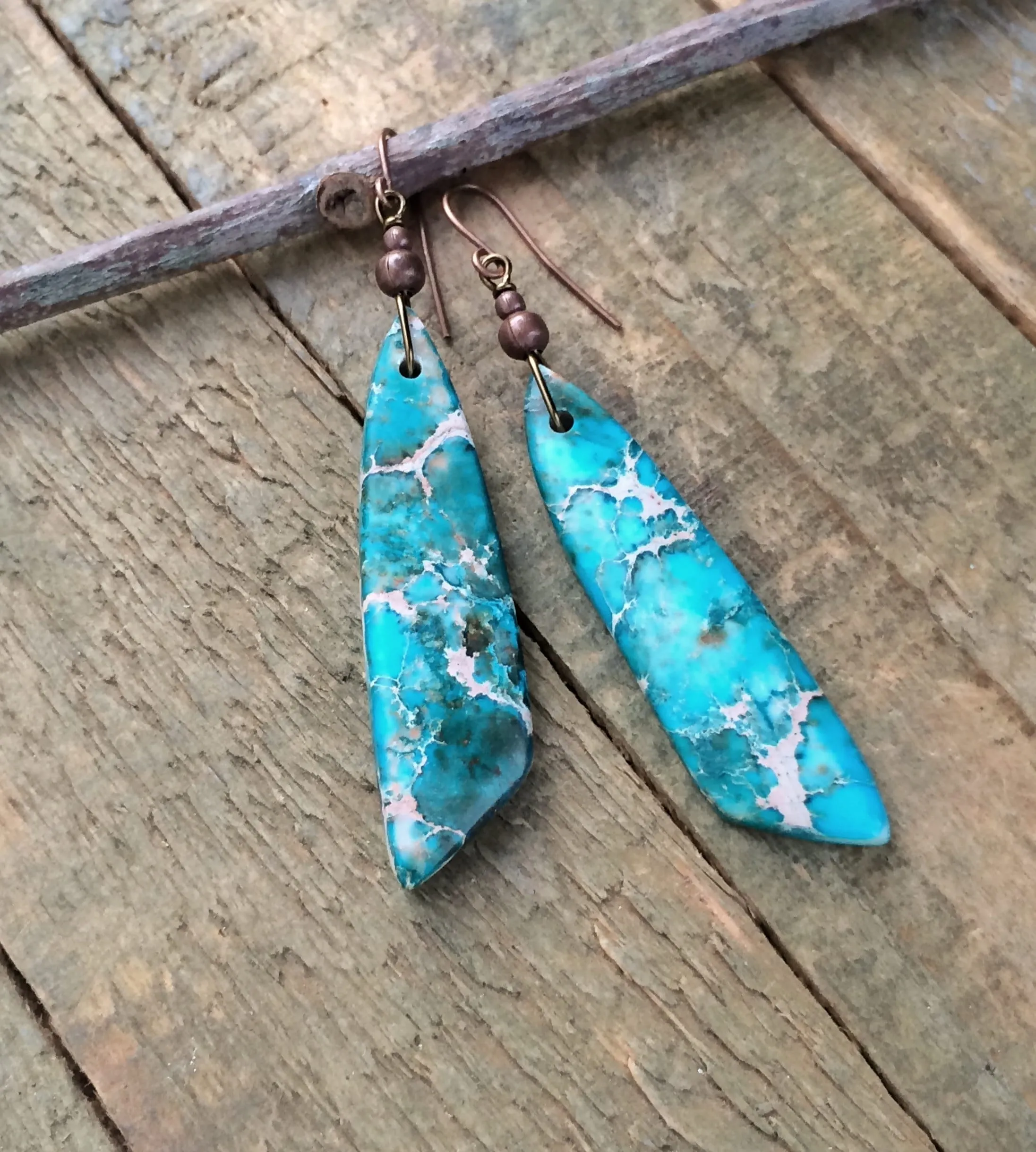 Blue Green Sediment Jasper Earrings, OOAK Blue Green Stone Jewelry, One of a Kind Stone Earrings, Jasper Jewelry, Colorful Earrings