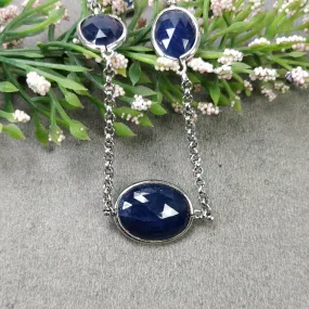 BLUE Sapphire Gemstone CHAIN NECKLACE : 925 Sterling Silver Natural Untreated Sapphire Oval Briolette Rose Cut 18" Necklace