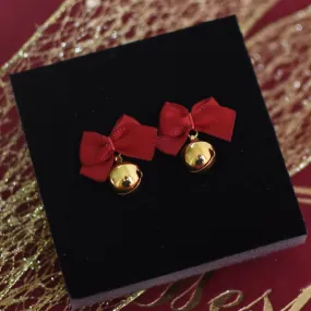 Bow Knot Bell with Jingle Bell Ear Clip Christmas Earrings LJC14