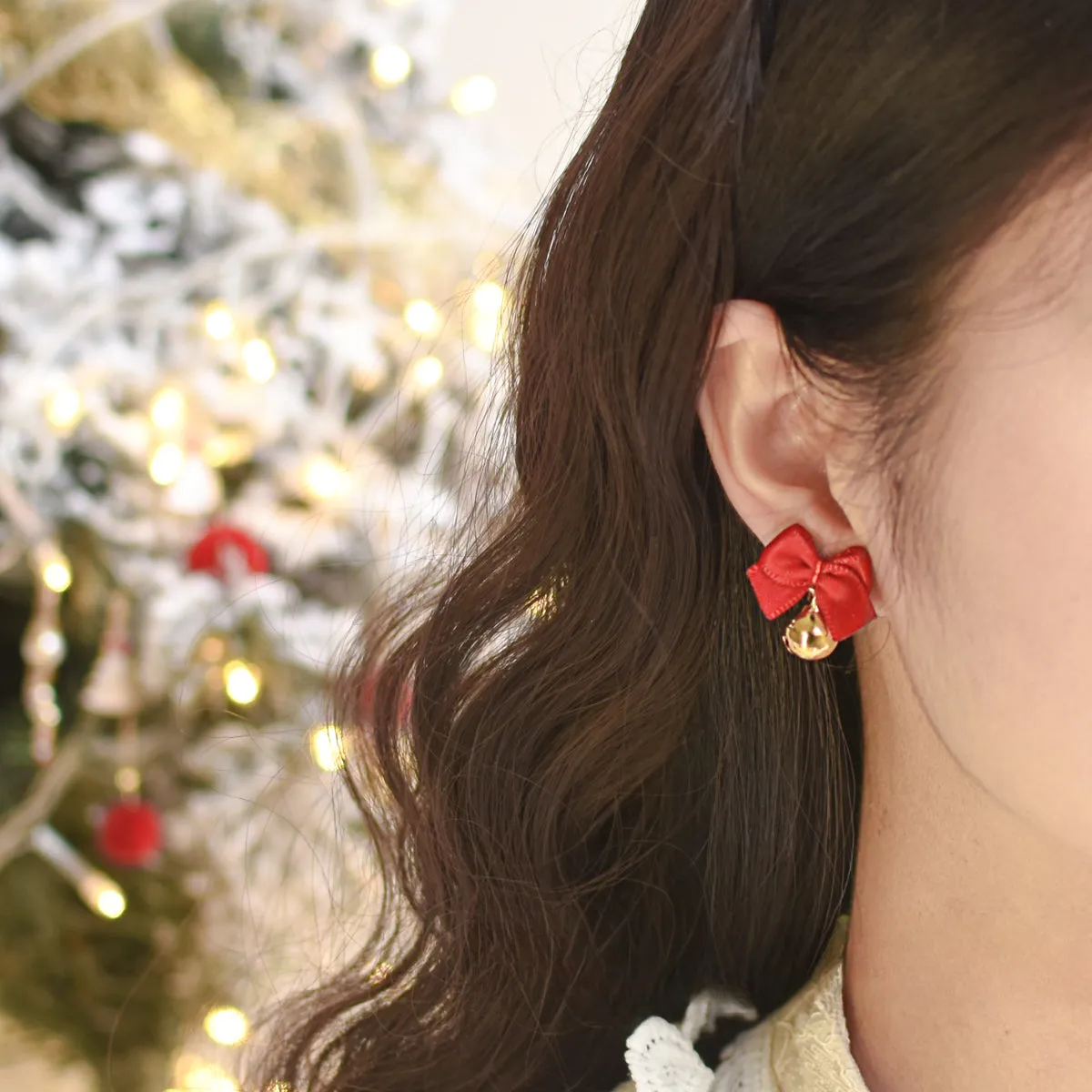 Bow Knot Bell with Jingle Bell Ear Clip Christmas Earrings LJC14