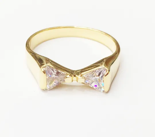 Bow Tie Double Triangle 18k Gold Filled Ring Exclusive Design In Clear Cubic Zirconia For Wholesale Retailers Jewelry Supply