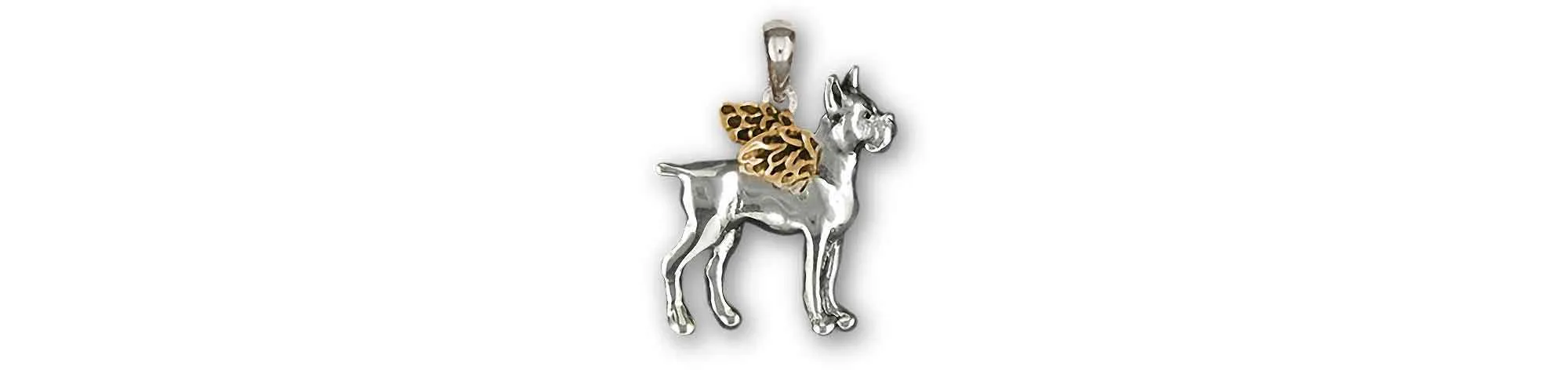 Boxer Angel Jewelry Silver And 14k Gold Handmade Boxer Dog Pendant  BX10-TNAP