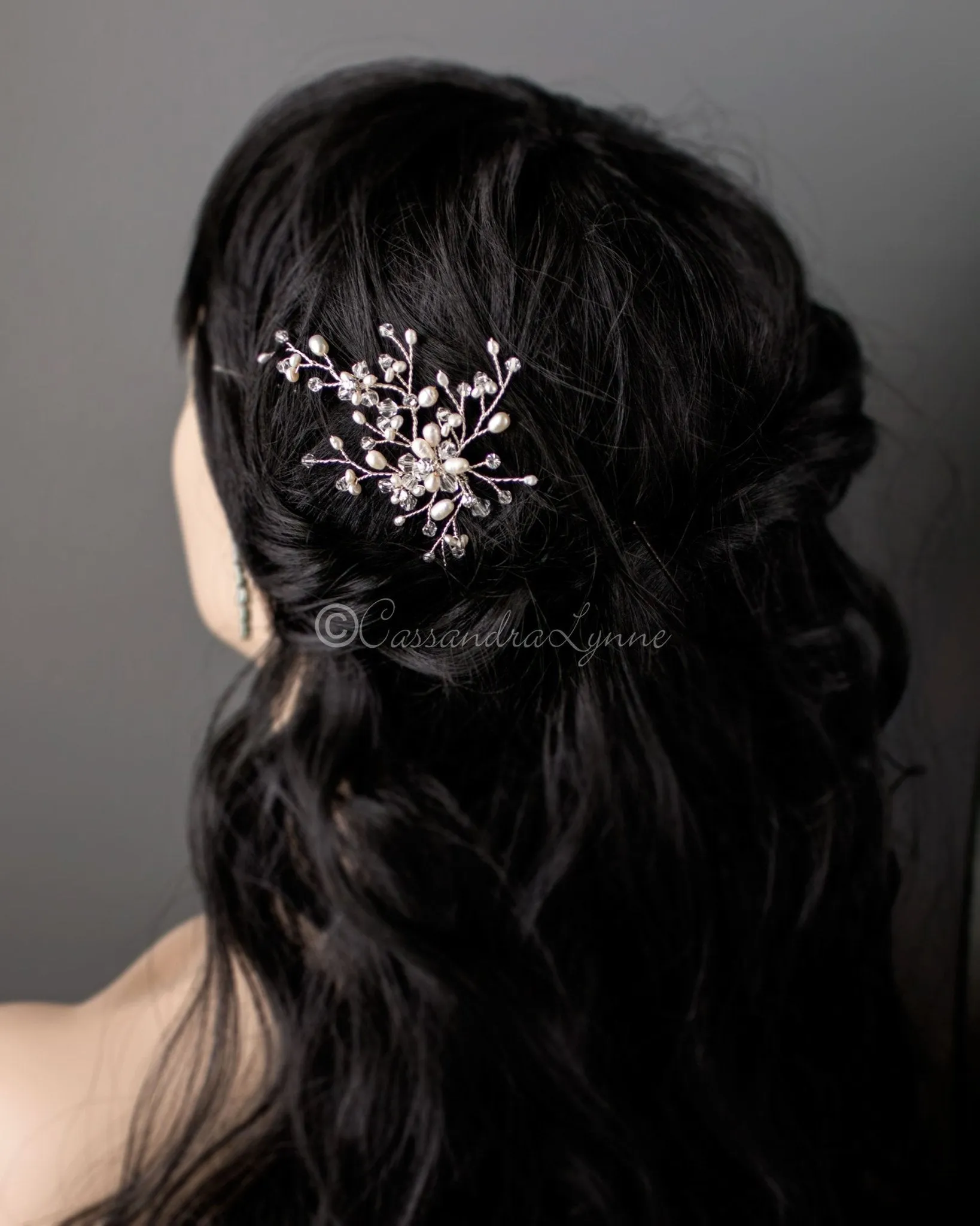 Bridal Hair Pin of Freshwater Pearls and Crystal Beads