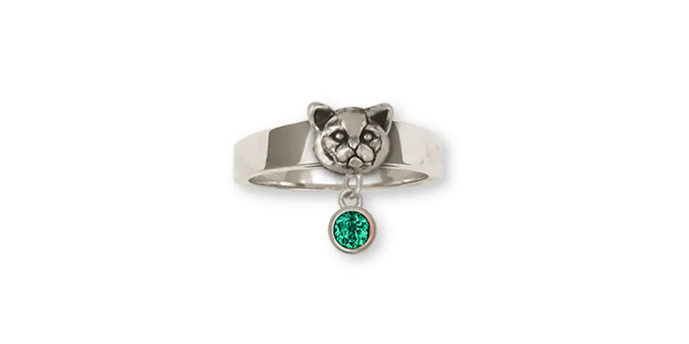 British Shorthair Birthstone Ring Jewelry Sterling Silver Handmade Cat Ring BRS7-1SR