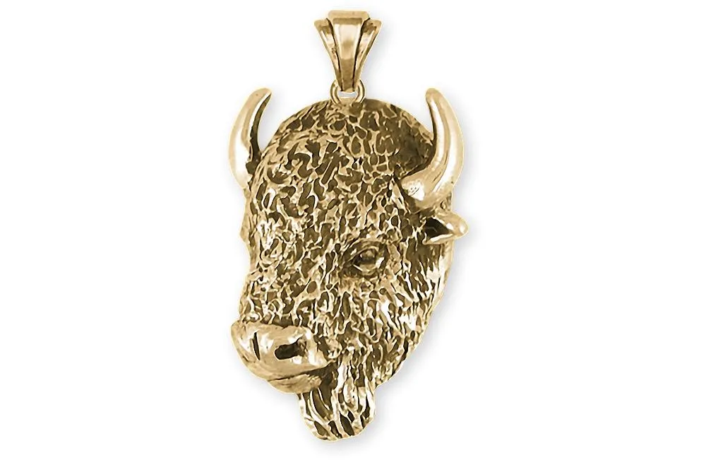 Buffalo Pendant Jewelry 14k Gold Handmade Bison Pendant BUF4-PG