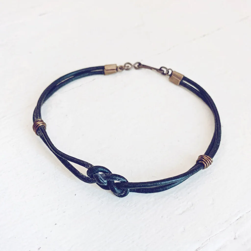 carrick bend // simple black leather knot friendship bracelet