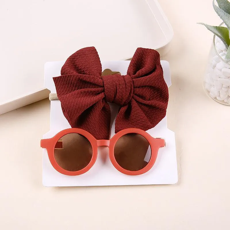 Children's Headwear Bow Nylon Hair Sunglasses Two-piece Set