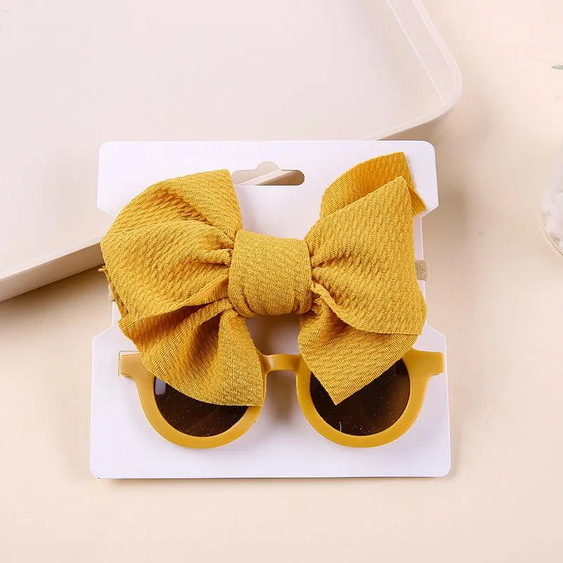 Children's Headwear Bow Nylon Hair Sunglasses Two-piece Set