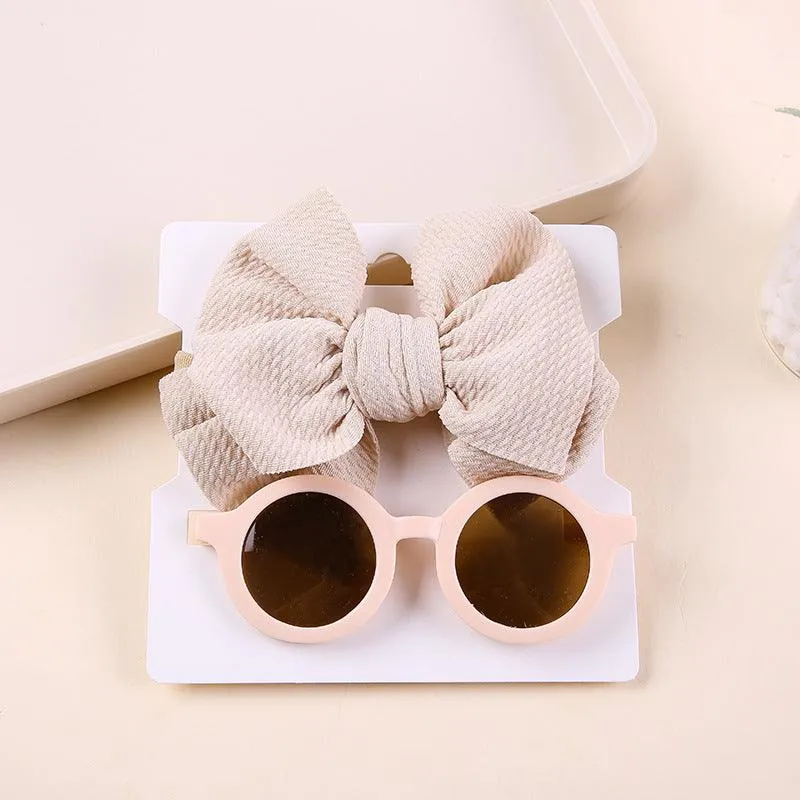 Children's Headwear Bow Nylon Hair Sunglasses Two-piece Set