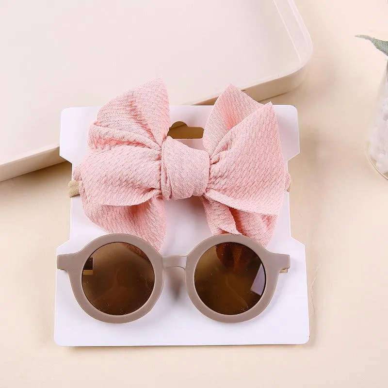 Children's Headwear Bow Nylon Hair Sunglasses Two-piece Set