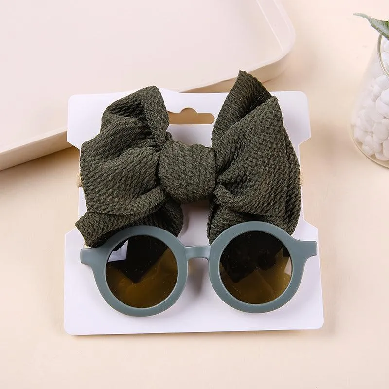 Children's Headwear Bow Nylon Hair Sunglasses Two-piece Set