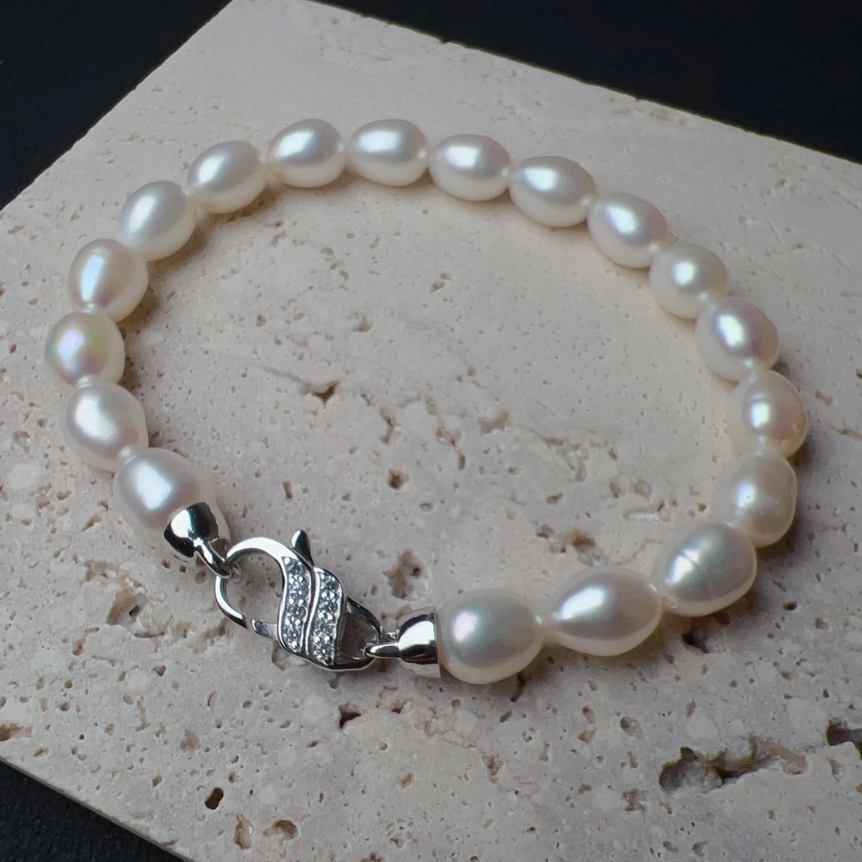 Classic Pearl Beaded Bracelet Best Luster Freshwater Pearl Natural Formed Beads with 925 Sterling Silver Lobster Clasp