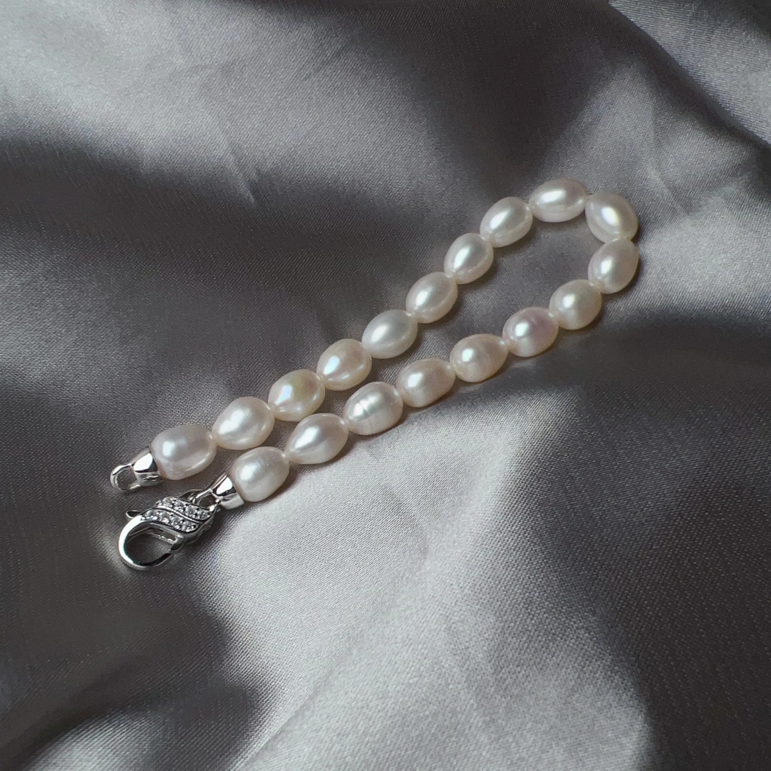 Classic Pearl Beaded Bracelet Best Luster Freshwater Pearl Natural Formed Beads with 925 Sterling Silver Lobster Clasp