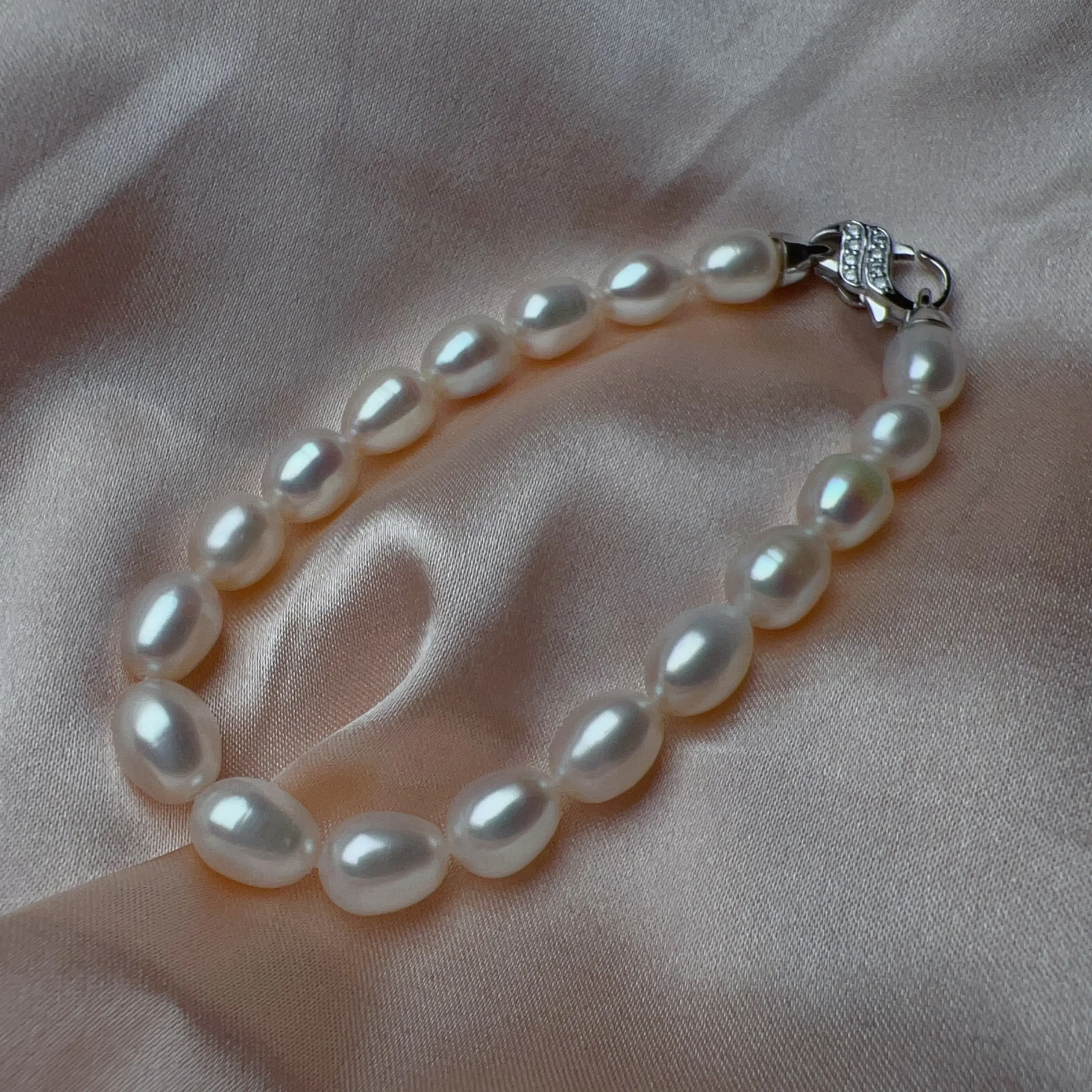 Classic Pearl Beaded Bracelet Best Luster Freshwater Pearl Natural Formed Beads with 925 Sterling Silver Lobster Clasp