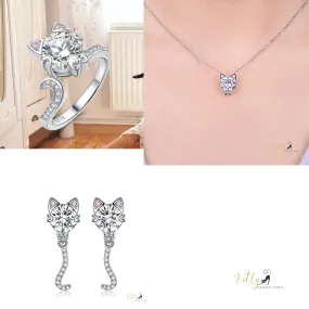 Classy Sparkling CZ Kitty 3-Piece Jewelry Set (Fine Jewelry) in Solid 925 Sterling Silver