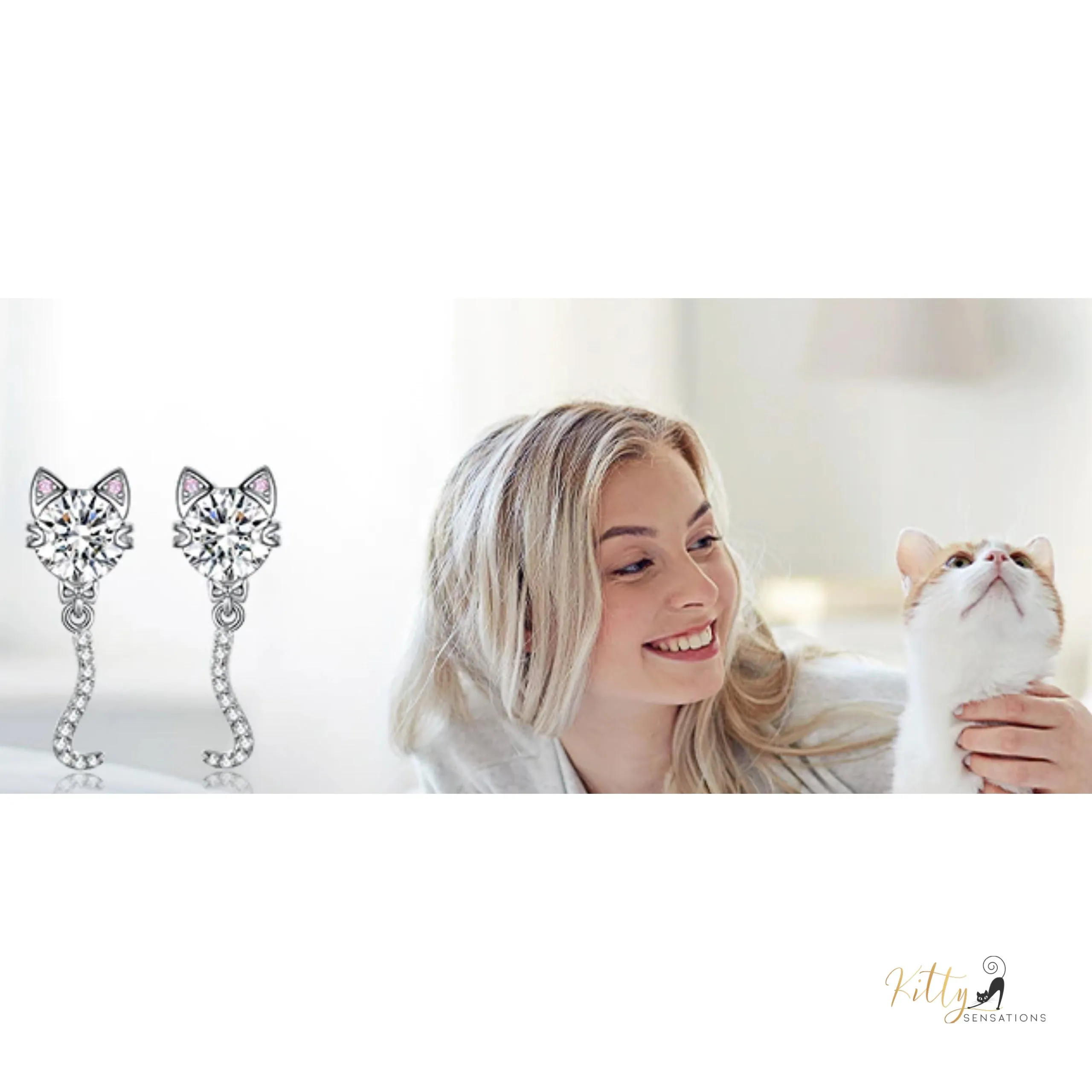 Classy Sparkling CZ Kitty 3-Piece Jewelry Set (Fine Jewelry) in Solid 925 Sterling Silver