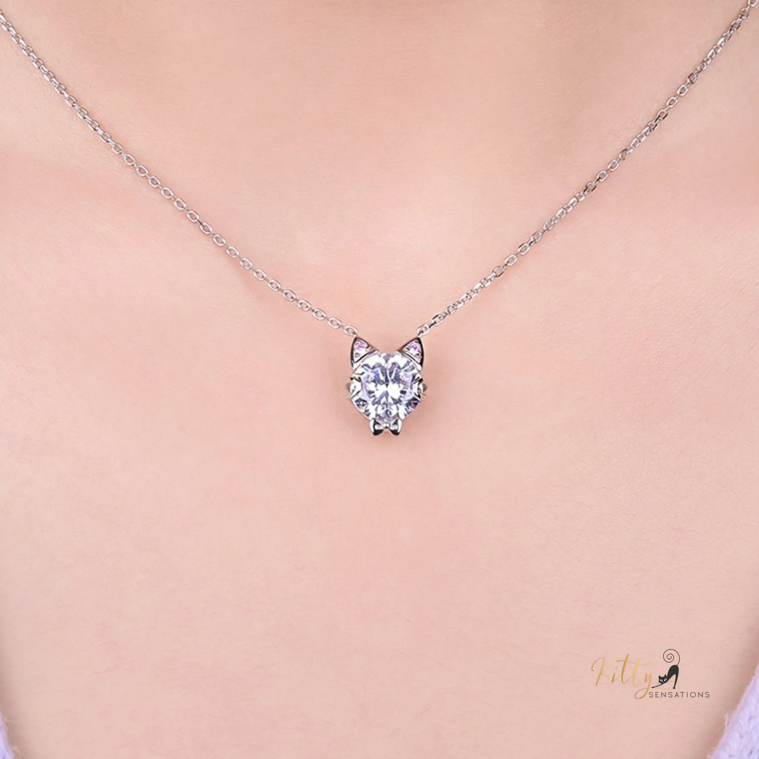 Classy Sparkling CZ Kitty 3-Piece Jewelry Set (Fine Jewelry) in Solid 925 Sterling Silver