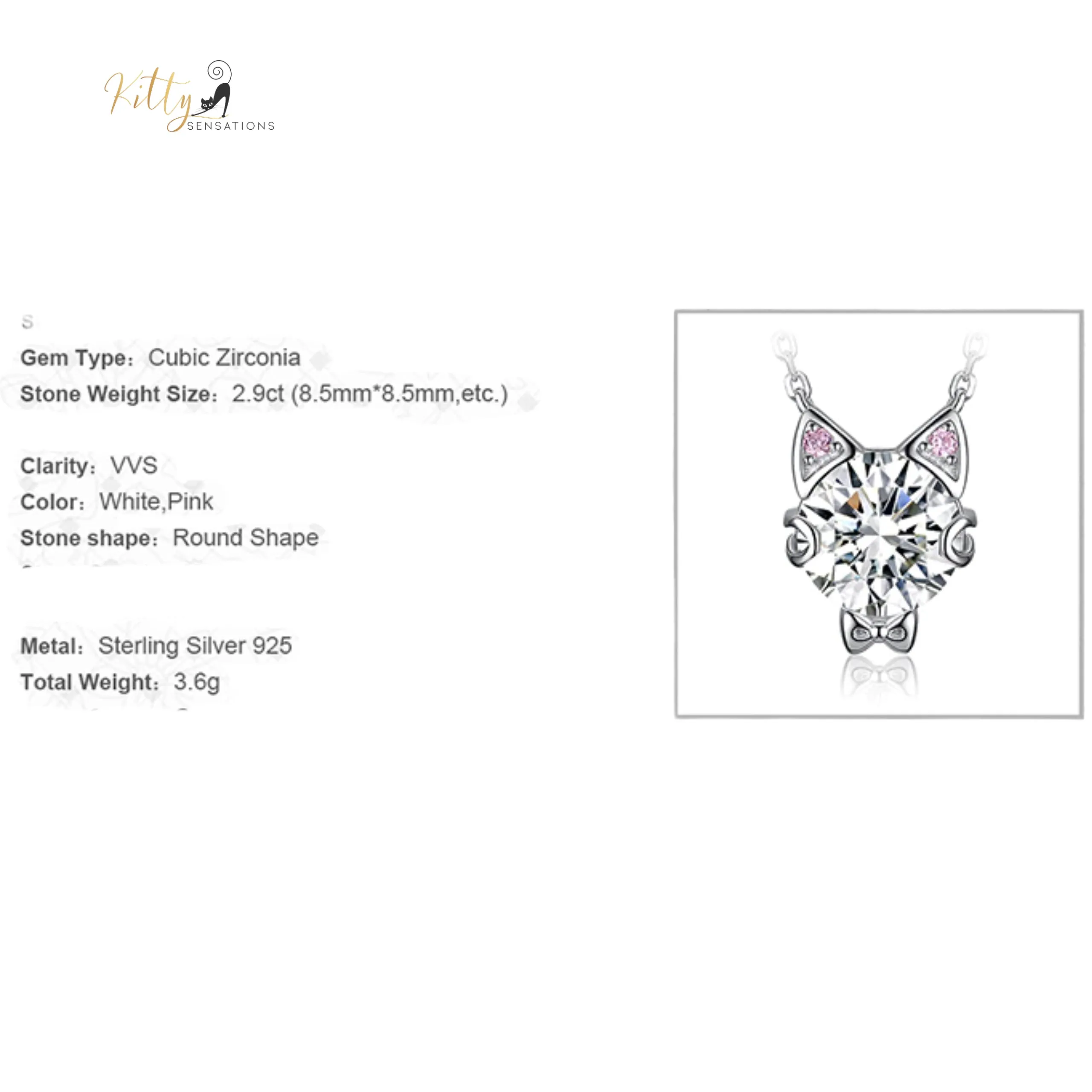 Classy Sparkling CZ Kitty 3-Piece Jewelry Set (Fine Jewelry) in Solid 925 Sterling Silver