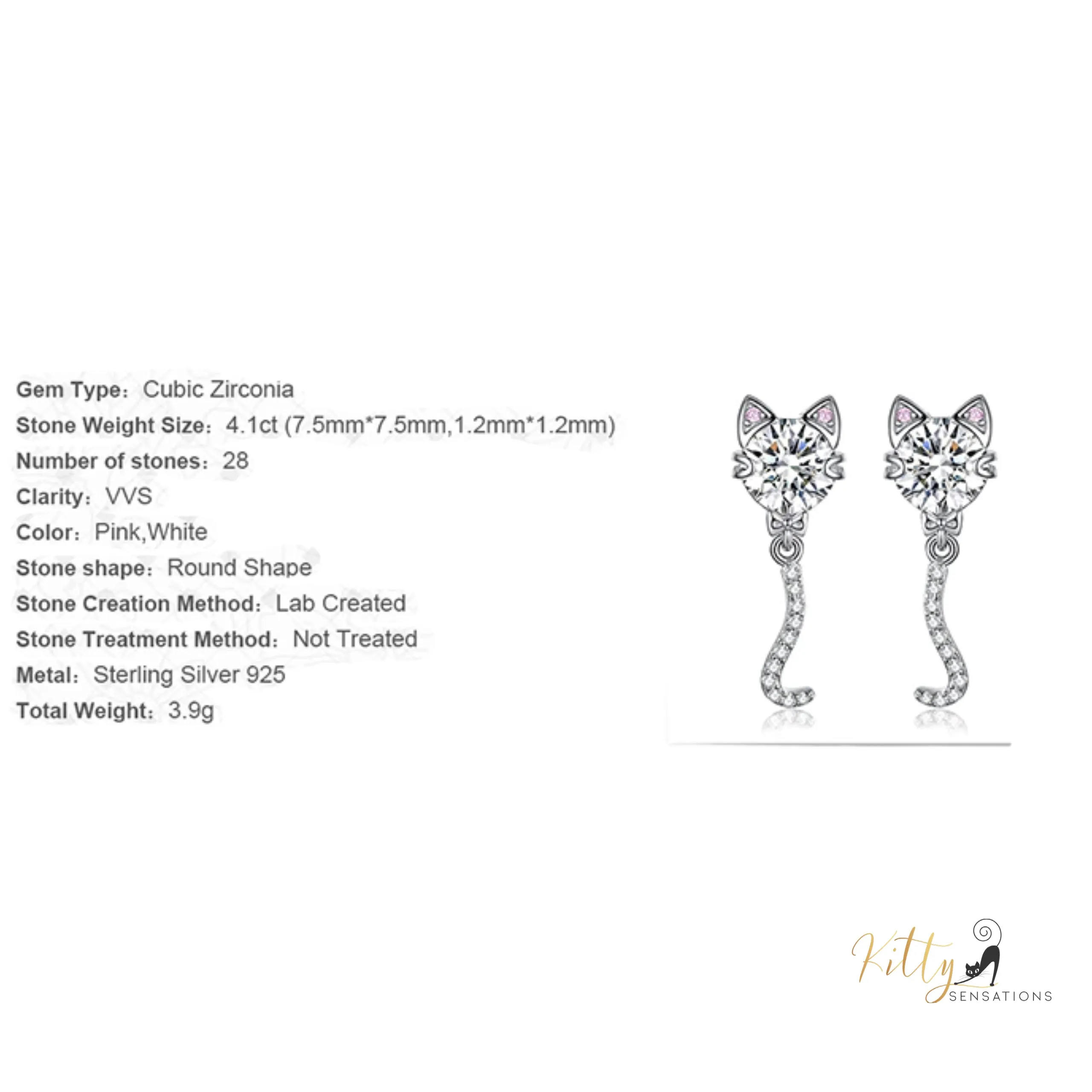 Classy Sparkling CZ Kitty 3-Piece Jewelry Set (Fine Jewelry) in Solid 925 Sterling Silver