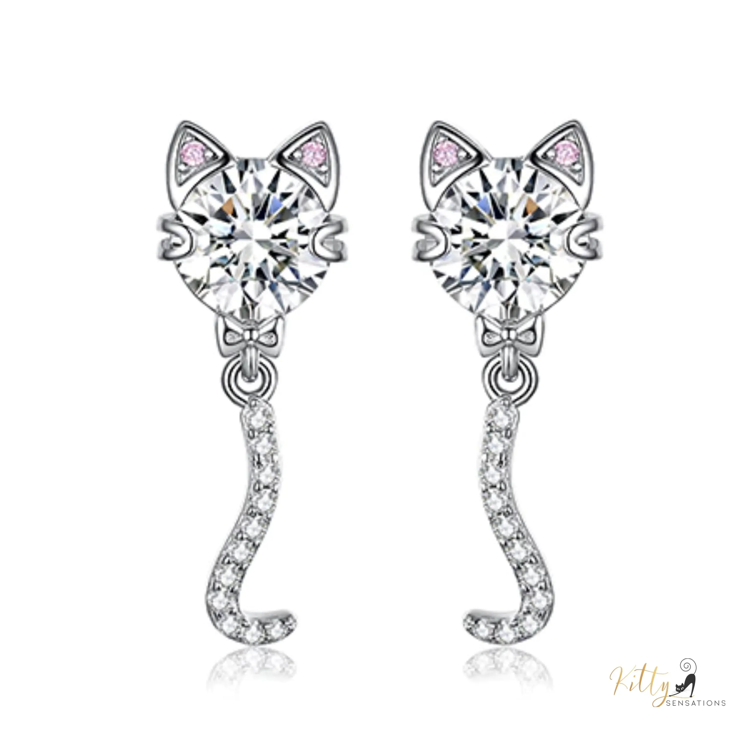 Classy Sparkling CZ Kitty 3-Piece Jewelry Set (Fine Jewelry) in Solid 925 Sterling Silver